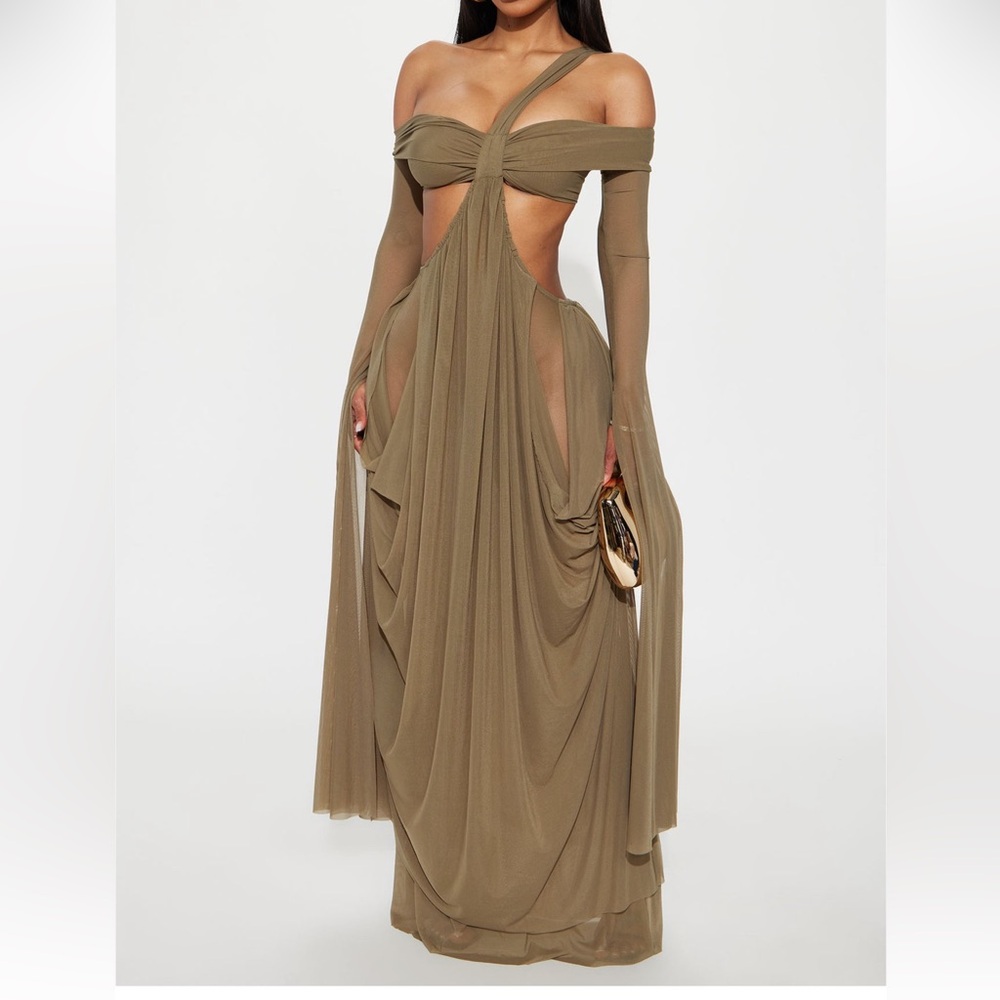 Alora Mesh Maxi Dress - Olive